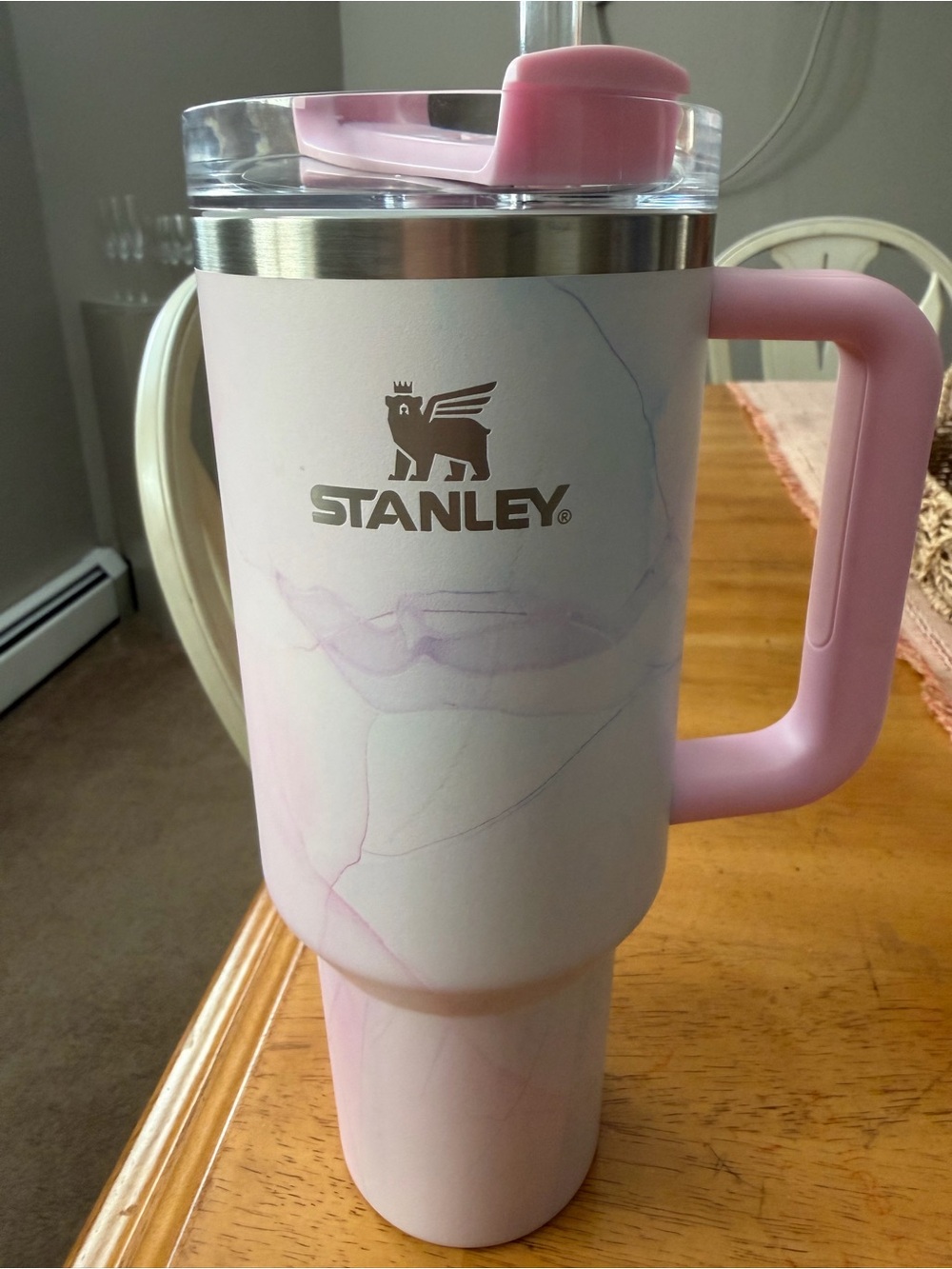 Stanley Pink Marble Travel Mug with Handle